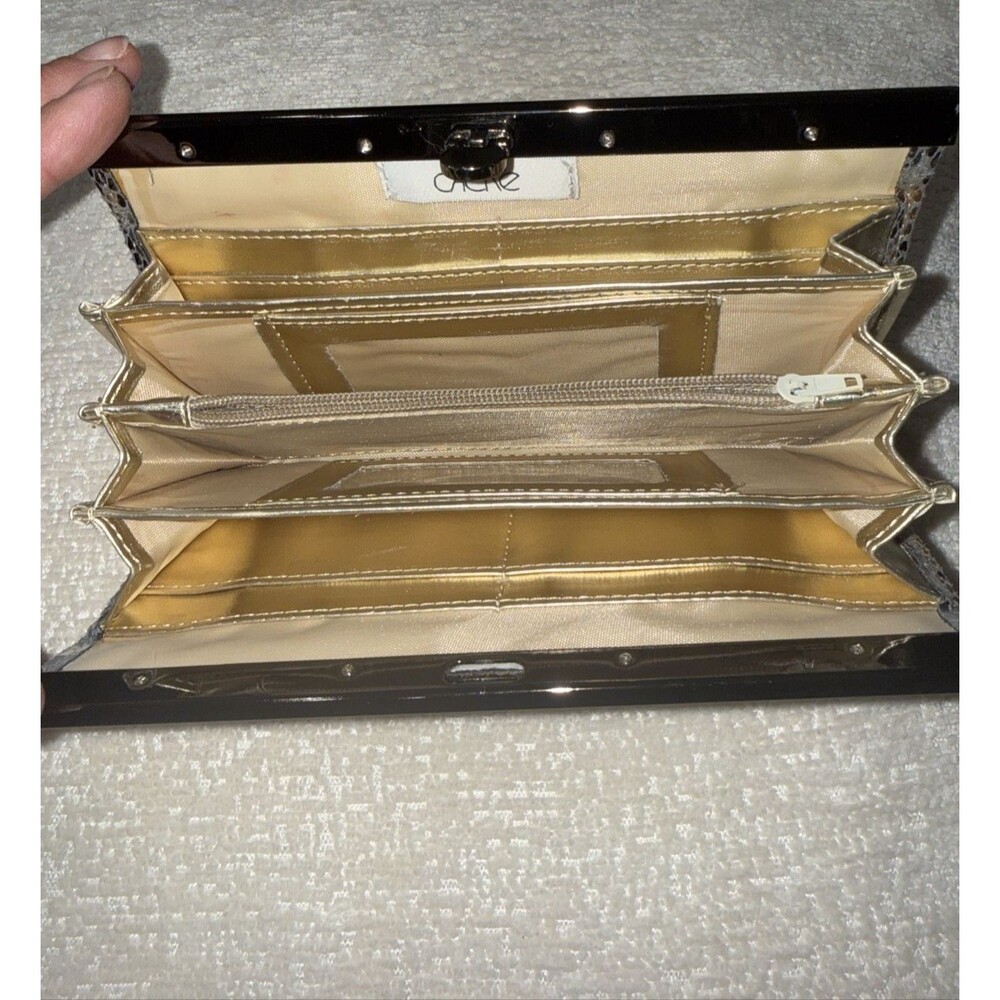 Caché Metallic Animal Print Frame Wallet Clutch Silver Gold Brown Y2K Glam - Picture 4 of 10